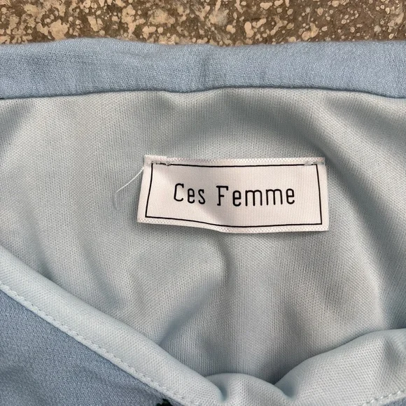 Ces Femme Light Blue Floral Cold Shoulder Mini Dress - Picture 2 of 5